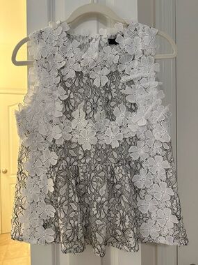 Aqua White Floral Lace Appliqué Top